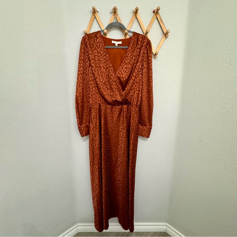 Favorite Daughter Rust Jacquard Satin Wrap Midi Dress - Picture 5 of 9
